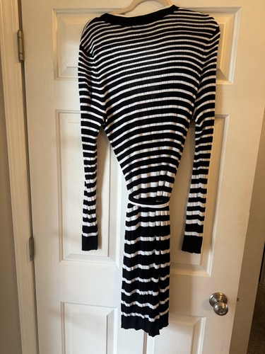 maglione cardigan spolverino a righe con cintura mercato nero casa bianca xl - Foto 6 di 6