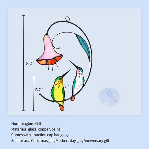 Hummingbird with Flower Stained Glass Suncatcher Bird Stained Glass Window Hangi - Picture 3 of 11