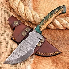 CUSTOM MADE FORGED DAMASCUS STEEL TRACKER HUNTING KNIFE PINE CONE HANDLE HH 225
