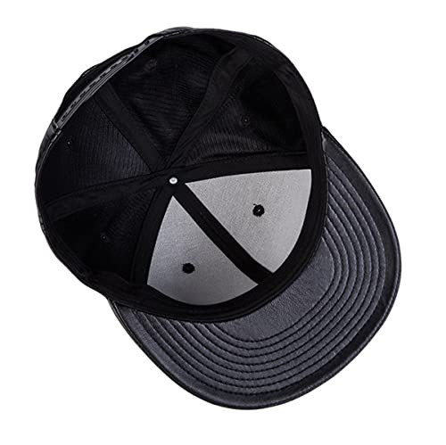 FREEBIRD99 Faux Leather Flat Bill Brim Hip Hop Baseball Cap Ajustable Snapback - Picture 4 of 6