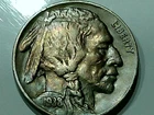 1938-D us copper nickel - mint condition - 5.0 - full tail & horn - blue toned -