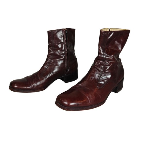 Vintage Florsheim Herren 10,5 C Beatles Stiefel Kirschbraun Leder Knöchel Seitenreißverschluss