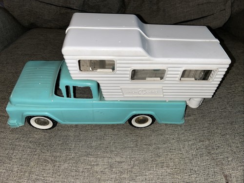 Andy Gard Kunststoff Spielzeug Pick Up TEAL Truck mit Camper 14" Vintage - Bild 3 von 5