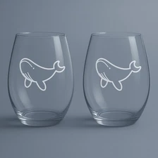 Whale Etched Stemless Wine Glasses (Set of Two)