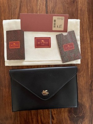 ETRO Milano Etui Schwarz Unisex Neu Komplettset Leder Geschenkidee