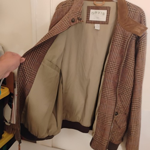 Mens ORVIS Tweed Wool Bomber Harrington Jacket XXL Houndstooth Corduroy Collar - Picture 11 of 17
