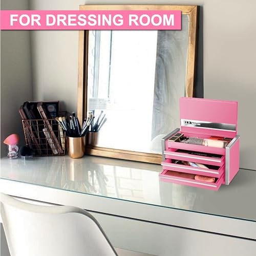 Mini Tool Box, Portable 3 Drawer Steel Stackable Tool Box with 3 drawer Pink - Picture 6 of 7