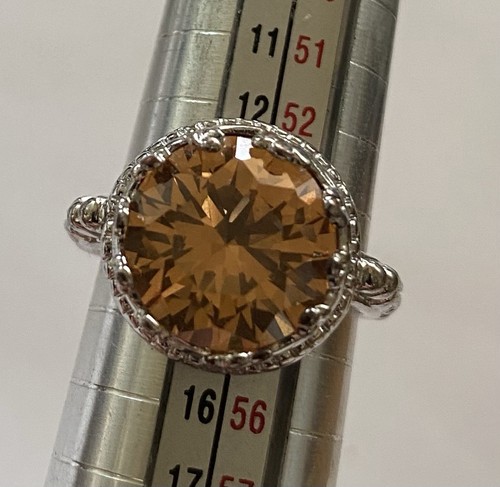 Anillo grande solitario de oro redondo de 1/2" de circón cúbico, montura de plata elevada, talla 7 - Imagen 4 de 11