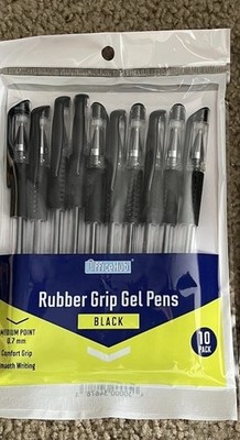 OfficeHub Rubber Grip Gel Pens, Black Ink, Medium Point, 10 Pack