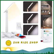 LED Desk Lamp, Power Strip with 3 Outlets 4 USB Charging Ports(2 USBC), 4 Modes