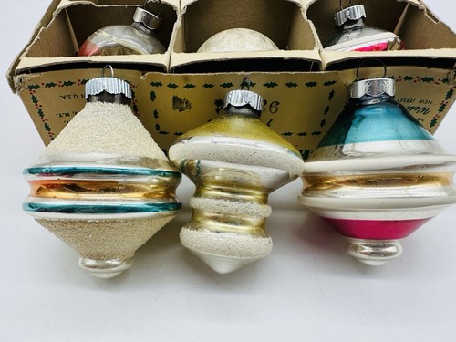 Vintage Christmas Ornaments Shiny Brite Glitter Unsilvered Lantern Atomic Indent - Picture 13 of 21