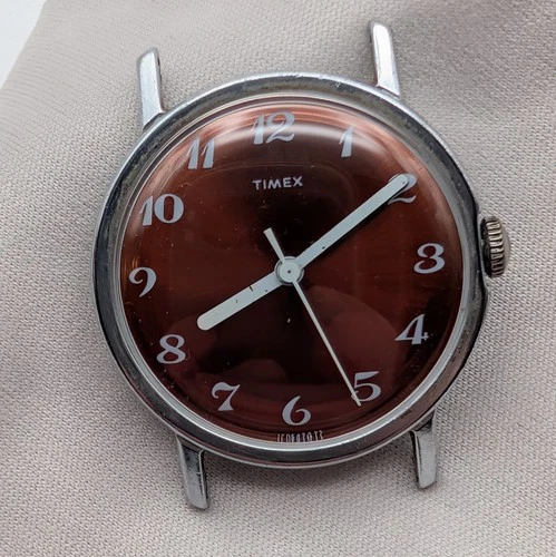 1972 Timex Mercury Watch Head – Orange Brown Dial – Stainless Back – Runs/Stops
