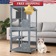 69" Wooden Cat Enclosure 4-Tier Indoor/Outdoor Cat Playpen with Weatherp Catio