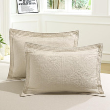 100 Cotton Quilted Pillow Sham Floral Printed Pillow Cover King, Beige 