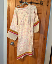 Women's M Beige/Pink Floral Shalwar kameez Embroidered