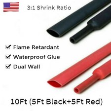 10Ft Marine Grade Heat Shrink Tubing 3:1 Ratio Wire Connection Kit Black Red