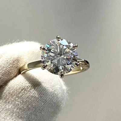 3CT Round-Cut VVS1 Moissanite Solitaire Engagement Ring 14K Yellow Gold Plated