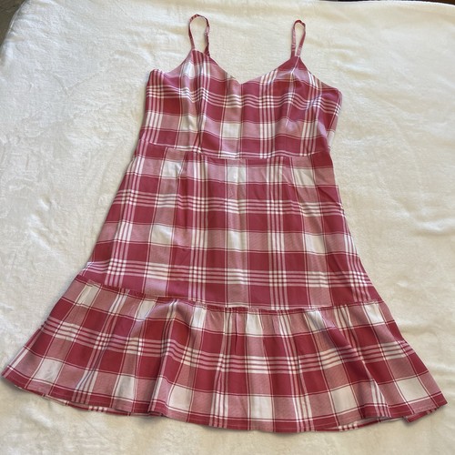 a.n.a. Red/White Plaid Sundress L Tiered Ruffle Hem Sweetheart Neckline - Picture 3 of 10