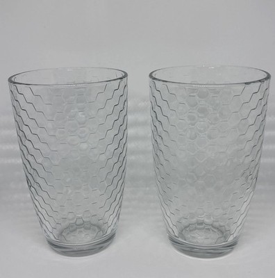 (2) Circleware  Glass Tumblers Coolers Honeycomb/Chicken Wire Clear Heavy Glass