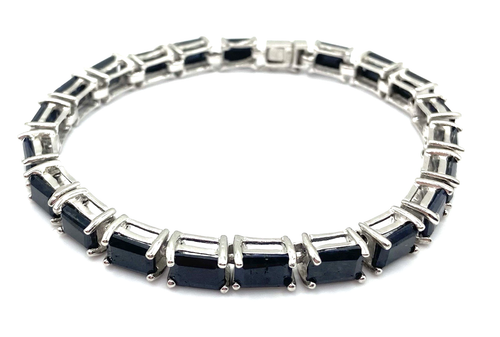 Sterling Silber / 925 schwarzer Onyx Tennisarmband 7,5 cm lang