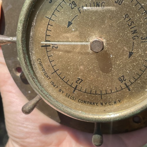 Retro Selsi Brass Ship's Wheel Barometer 1947 Vintage Atomic Age Nautical PARTS - Picture 3 of 9