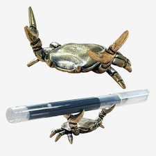 Creative Cute Crab Pen Holder,Weightlifting Crab Desk Pen Stand Brass Crab De...