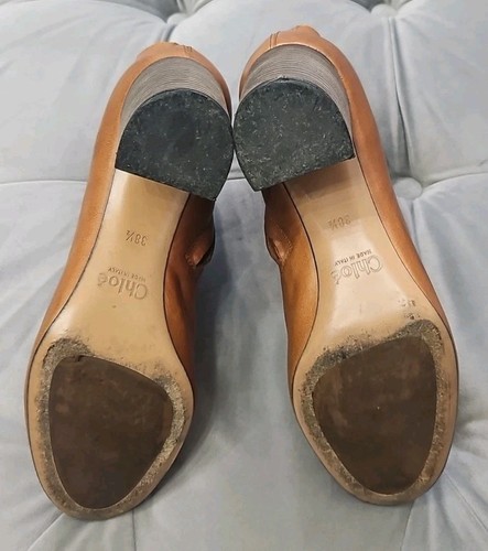 CHLOÉ Brown Tan Leather Zip Up Block Heels Boots Italy Womens Shoes 38.5 8.5 - Picture 10 of 18