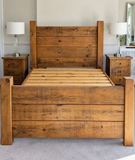 Indigo Furniture Solid Oak King Size Bed & 2 Matching Bedside Cabinets