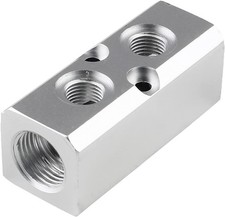 2 Way Pneumatic Manifold Air Distribution Block, Compressed 2 Way, Silver 