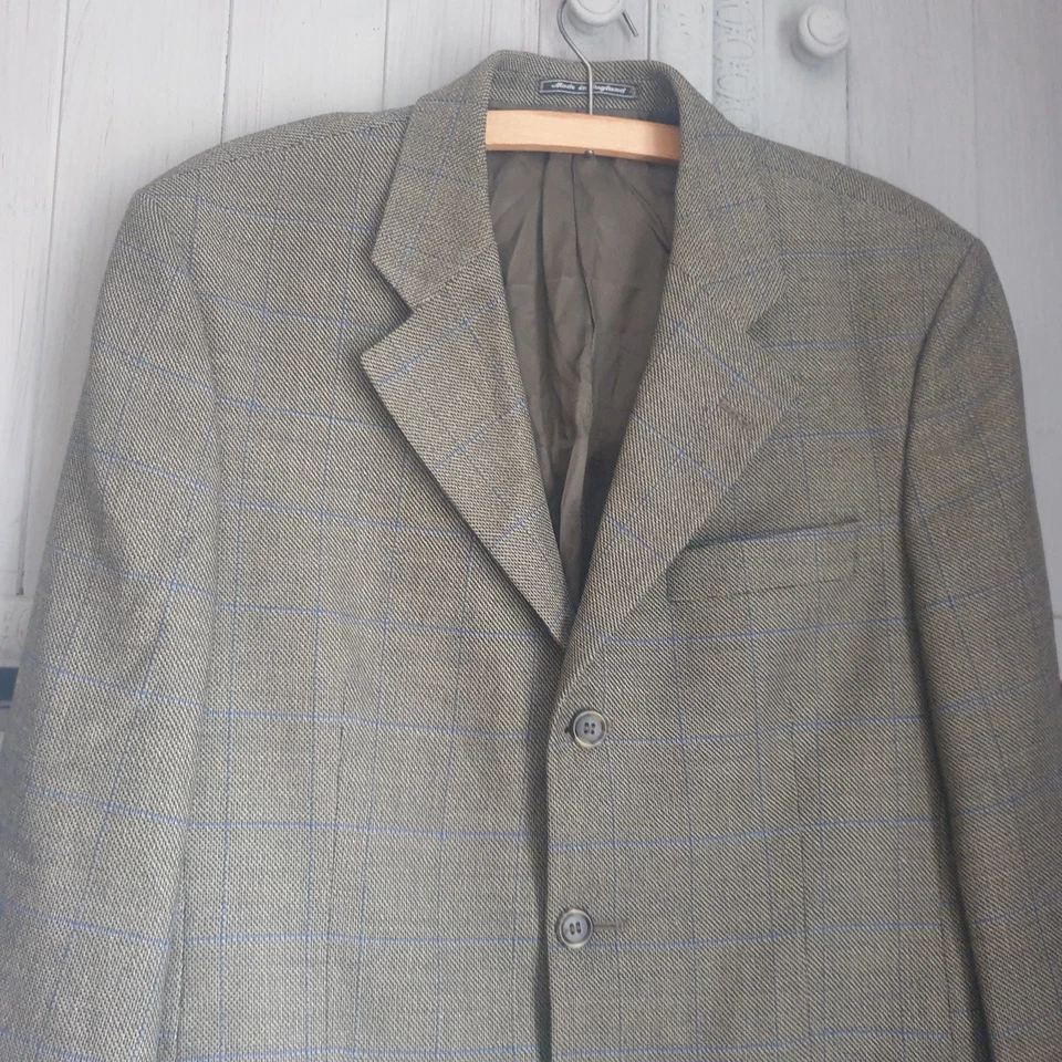 Vtg 80s Austin Reed Green Blue Tweed Blazer Jacket Sz 38 S Wool - Изображение 2 из 4