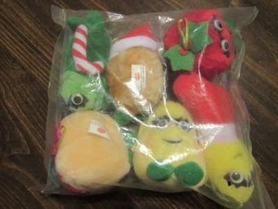 Vintage 1991 Set 6 DEL MONTE Christmas YUMKINS Plush Ornaments Fruits & Veggies