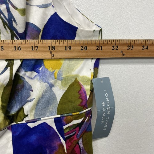 London Times Woman Plus 18W Sleeveless Dress Floral Abstract Fit Flare Line Zip - Picture 7 of 9