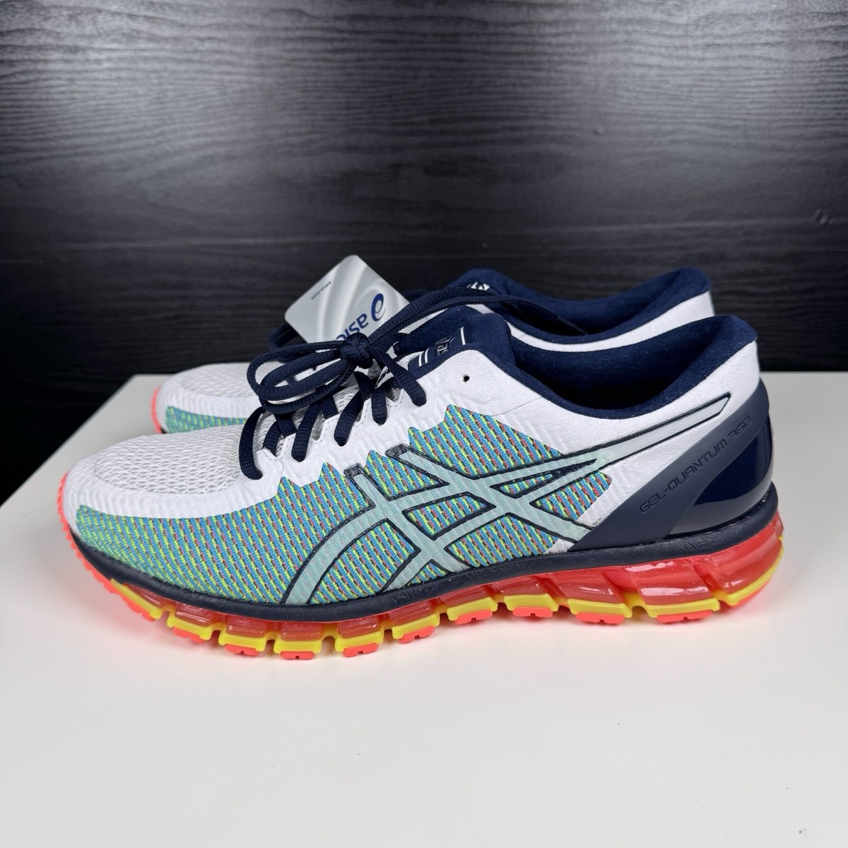 NEW Asics Gel-Quantum 360 White Navy Blue Yellow - T6G1N - Men's
