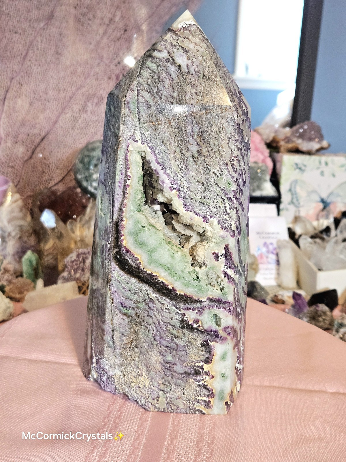 RARE, GIANT✨️ Purple & Green Fluorite & Sphalerite Tower ✨️
