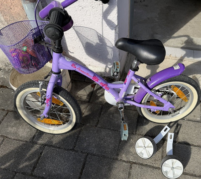 BambinoBike Kinderfahrrad 14 Zoll Cityrad Lila/Weiß mit Stützrädern Korb