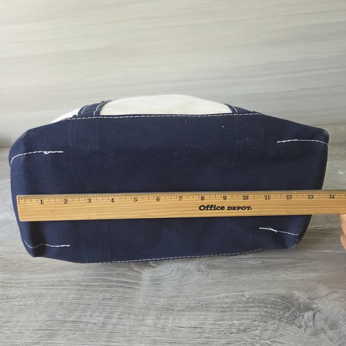 L.L.Bean Vintage Boat and Tote Bag 80s Size M White Navy Blue Canvas Made in USA - Picture 9 of 14
