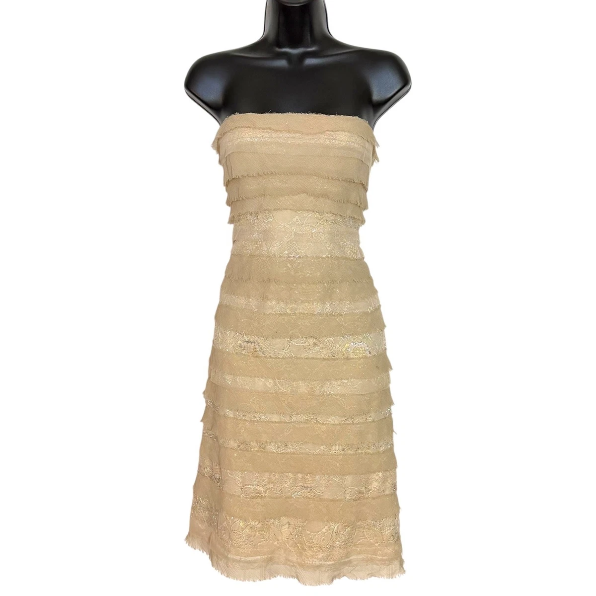 bcbg dress beige BCBGMAXAZRIA Freja Runway Organza Lace Beige Dress – Runway Catalog main image 0