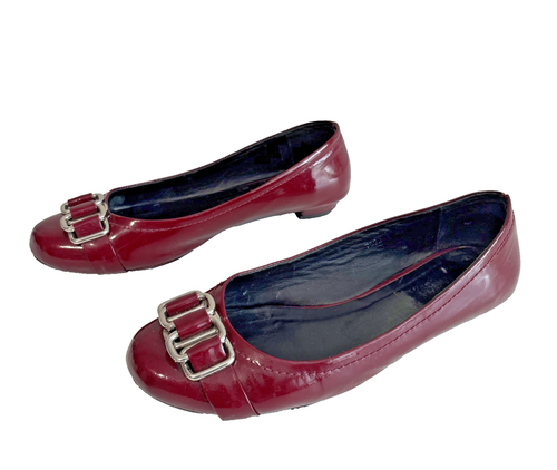 MIU MIU Burgundy Patent Leather Ballet Flats Silver Buckle Accent Women's Sz 40 - Picture 9 of 17