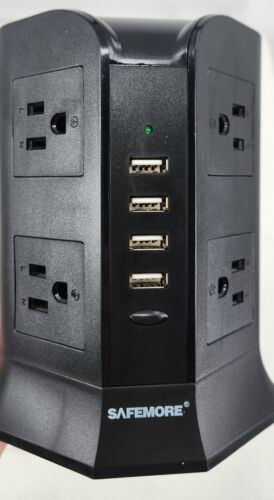 NEW Power Strip Tower SAFEMORE Smart 8-Outlet 4-USB Surge Protector Desktop - Picture 2 of 5