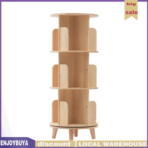 360 Display Floor Standing Pine Wood Bookcase 3 Tier Rotating Bookshelf Organize - Picture 8 of 12