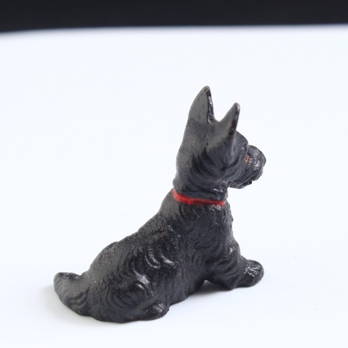 Vintage Antique Cast Iron Scottie Dog Miniature Figurine Red Collar 1.5" tall - Picture 2 of 5