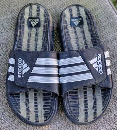 ULTRA RARE 2009 ADIDAS BLACK/WHITE GEL SLIDES MEN'S SIZE US 10 MODEL 066809