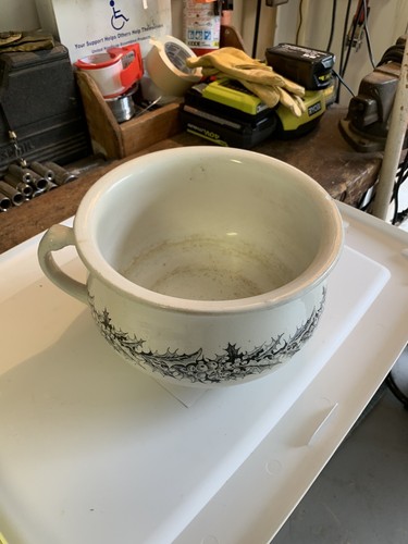 Very Old Decorative Black & white European Pee Crock pot - Picture 4 of 8