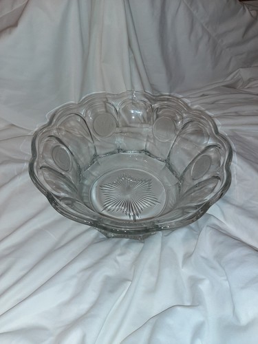 Fostoria mattierter MÜNZKRISTALL 15" PUNCHSCHALE Americana Glocke Siegel - Bild 1 von 5