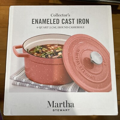 MARTHA STEWART COLLECTOR'S ENAMELED CAST IRON 4QT ROUND COVERED DUTCH OVEN 