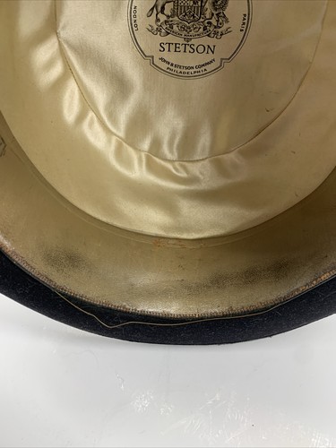 Vintage 1920-50s STETSON Black Felt Bowler Derby Hat MENS Comfort Size 7 1/4 - Picture 19 of 21