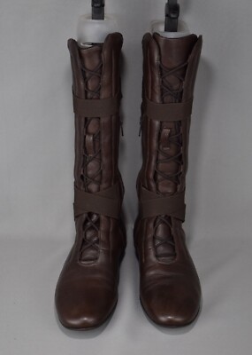 MaxMara ブーツ Max Mara Boots Zip Lace Up Boots Leather Brown Mid Calf