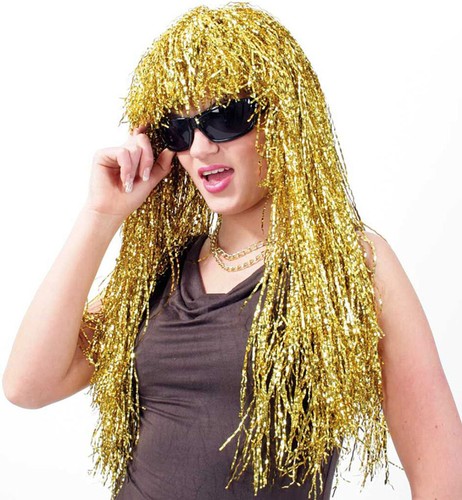 XXL Lametta Perücke 80iger Disco Gold oder Silber zur Wahl 60 cm lang Karneval - Picture 3 of 4