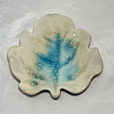 Handcrafted Ceramics Made In Vietnam Leaf Shaped Trinket Dish Crackle Glaze