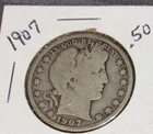 Silver 1907 Philadelphia Mint "RARE" Barber Half Dollar 1/2 dollar